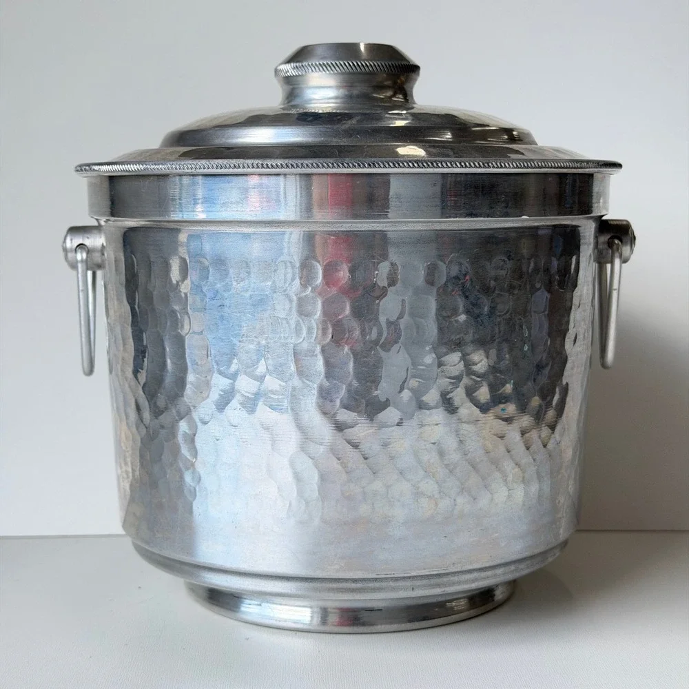 Vintage‎ Hammered Aluminum Ice Bucket Silver Mid Century Italy